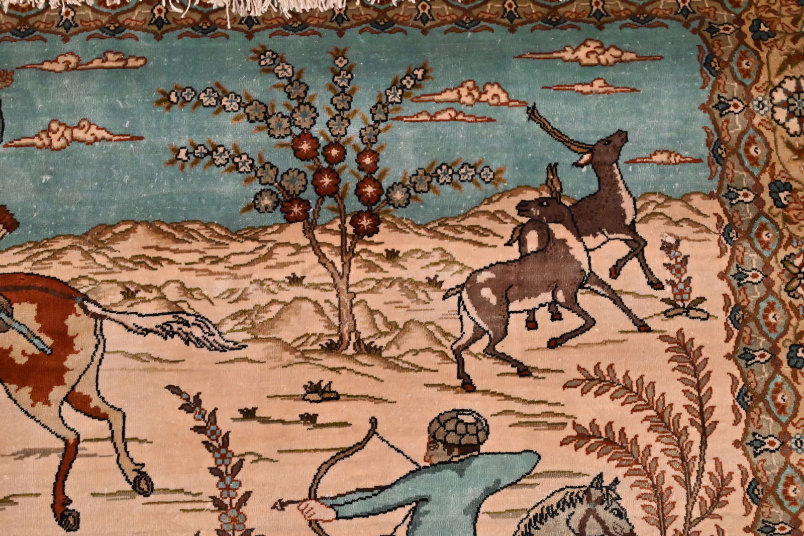 Jagdteppich Seidenteppich Perserteppich Jagdszene - 4