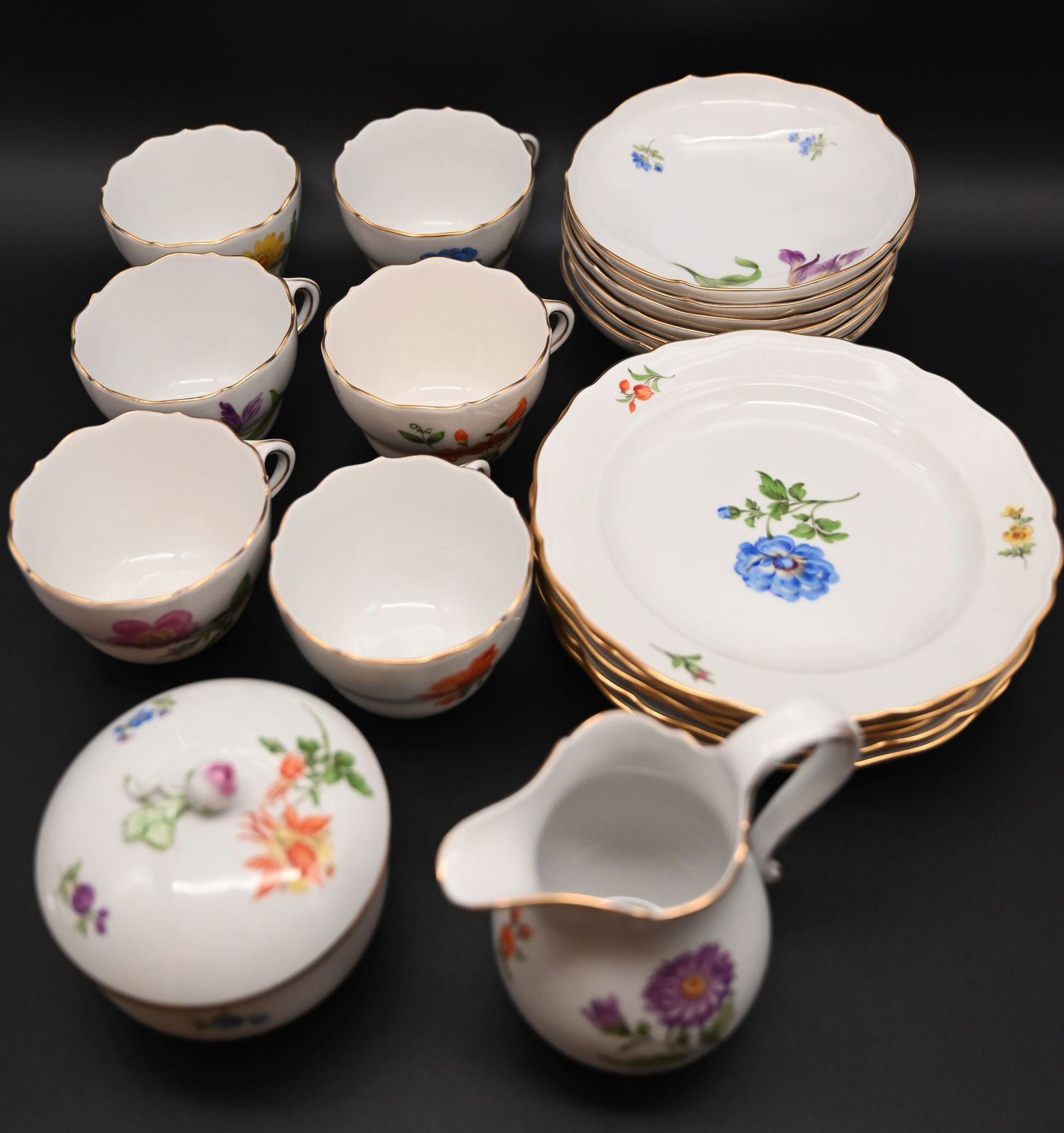 Meissen Blumenmuster Kaffeset für 6 Personen 3.Wahl - 9