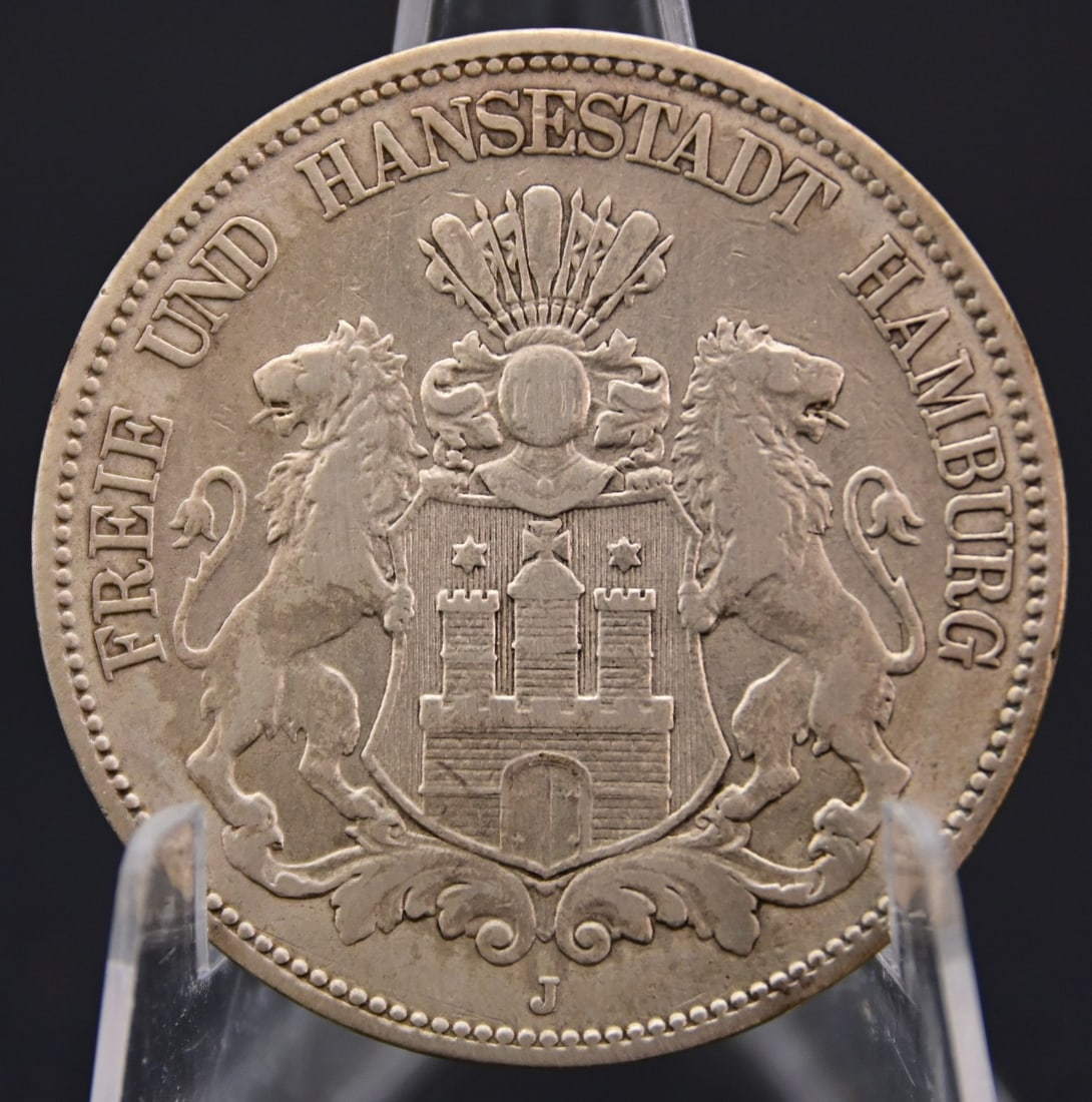 Deutsches Kaiserreich, Hamburg - 5 Mark, 1876, Silbermünze: Deutsches Kaiserreich, Hamburg - 5 Mark, 1876, Silbermünze Deutsches Kaiserreich – Hamburg (1871–1918)Umlaufmünzen: 5 MarkAus dem Jahr 1876.Silber 0,900Randbeschriftung: GOTT