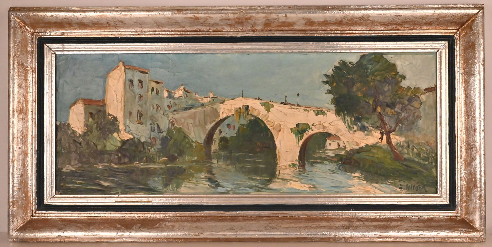 Emile Augier (XX) - Brücke in der Provence: Emile Augier (XX) - Brücke in der Provence Darstellung einer historischen Steinbrücke in der Provence in einem ausdrucksstarken, impressionistischen Stil.Öl auf LeinwandUnten rechts