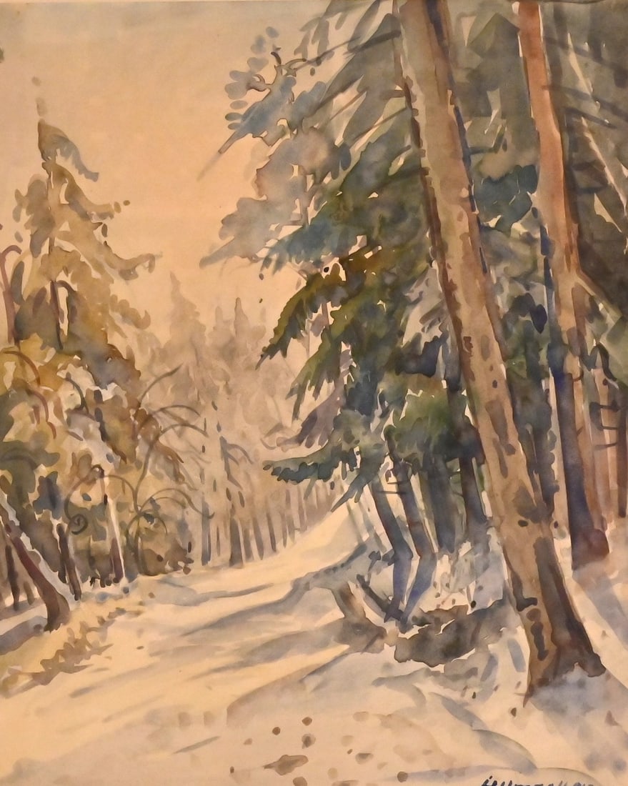 Hermann Umgelter (1891-1962) - Im Wald bei Feuerbach/Winter: Hermann Umgelter (1891-1962) - Im Wald bei Feuerbach/Winter AquarellMaße: 37,5 x 27,2 cmSigniert unten rechts