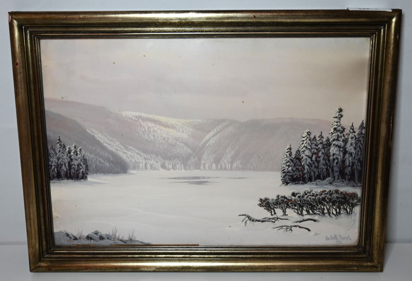 Christian Gotthard Hirsch (1889-1977) - Winterlicher See, 1939.: Christian Gotthard Hirsch (1889-1977) - Winterlicher See, 1939. Christian Gotthard Hirsch (1889-1977) - Winterlicher See, 1939.Das Bild zeigt eine stille Winterlandschaft mit einem zugefrorenen See,