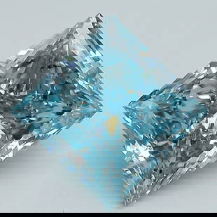 Loose Diamond - PRINCESS 2.3ct Fancy Intense Greenish Blue SI1: Loose Diamond - PRINCESS 2.3ct Fancy Intense Greenish Blue SI1 Source: This is a real non-mined Diamond that has been grown in a lab Shape: PRINCESS Carats: 2.3 Color: Fancy Intense Greenish Blue Cert