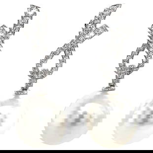 Harbor Diamonds 18K White Gold Diamond Ribbon Earrings with South Sea Pearls: Harbor Diamonds 18K White Gold Diamond Ribbon Earrings with South Sea Pearls 18 Karat White Gold Diamond Ribbon South Sea Pearl Earrings.057 Carats. Metal: 18k Gold, White Gold. Stone: Diamond, South