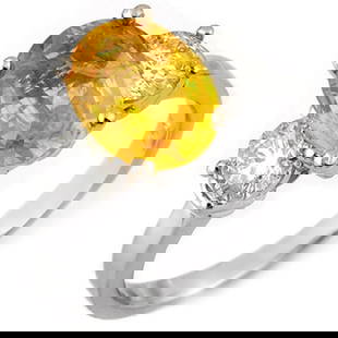 3.75 ctw Yellow Sapphire & Diamond Ring 14k White Gold: 3.75 ctw Yellow Sapphire & Diamond Ring 14k White Gold 3.75 ctw Yellow Sapphire & Diamond Ring 14k White Gold Designer Brand Luxury Jewelrymade in the USA Suggested Retail Price: $8700 .Item: Sapphire