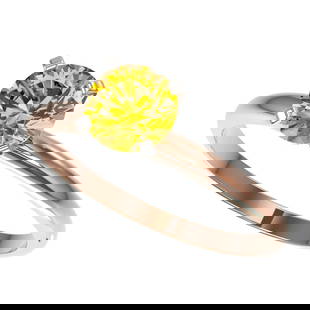 1.01 ctw Certified Intense Yellow Diamond Engagement Ring 10k Rose Gold: 1.01 ctw Certified Intense Yellow Diamond Engagement Ring 10k Rose Gold 1.01 ctw Certified Intense Yellow Diamond Engagement Ring 10k Rose Gold Designer Brand Luxury Jewelrymade in the USA Suggested R