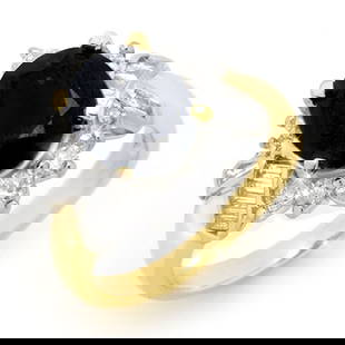 4.40 ctw Blue Sapphire & Diamond Ring 14k Yellow Gold: 4.40 ctw Blue Sapphire & Diamond Ring 14k Yellow Gold 4.40 ctw Blue Sapphire & Diamond Ring 14k Yellow Gold Designer Brand Luxury Jewelrymade in the USA Suggested Retail Price: $5100 .Item: Sapphire R