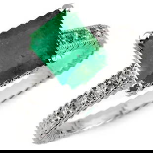 2.75 ctw Emerald & Diamond Antique Ring 18k White Gold: 2.75 ctw Emerald & Diamond Antique Ring 18k White Gold 2.75 ctw Emerald & Diamond Antique Ring 18k White Gold Designer Brand Luxury Jewelrymade in the USA Suggested Retail Price: $5150 .Item: Emerald
