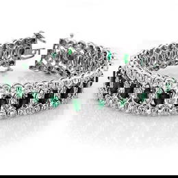 14.50 ctw Emerald & Diamond Bracelet 18k White Gold
