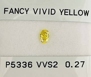 Loose Diamond - OVAL 0.27ct Fancy Vivid Yellow VVS2: Loose Diamond - OVAL 0.27ct Fancy Vivid Yellow VVS2 Source: Natural Shape: OVAL Carats: 0.27 Color: Fancy Vivid Yellow Certification: GIA Video: