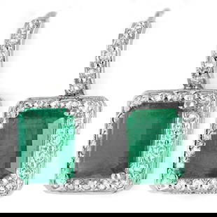 3.50 ctw Emerald & Diamond Earrings 18k White Gold: 3.50 ctw Emerald & Diamond Earrings 18k White Gold 3.50 ctw Emerald & Diamond Earrings 18k White Gold Designer Brand Luxury Jewelrymade in the USA Suggested Retail Price: $5600 .Item: Emerald EarringT