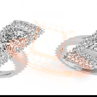 1.05 ctw Certified VS/SI Princess Diamond Halo Ring 14k Rose Gold: 1.05 ctw Certified VS/SI Princess Diamond Halo Ring 14k Rose Gold 1.05 ctw Certified VS/SI Princess Diamond Halo Ring 14k Rose Gold Designer Brand Luxury Jewelrymade in the USA Suggested Retail Price: