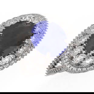 8.76 ctw Certified Sapphire & Diamond Victorian Ring 14K White Gold: 8.76 ctw Certified Sapphire & Diamond Victorian Ring 14K White Gold 8.76 ctw Certified Sapphire & Diamond Victorian Ring 14K White Gold Designer Brand Luxury Jewelrymade in the USA Suggested Retail Pr