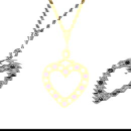 14K Yellow Gold Ruby Diamond Heart Pendant Necklace 16in