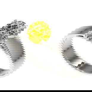 0.75 ctw Certified Intense Yellow Diamond Engagement Ring 10k White Gold: 0.75 ctw Certified Intense Yellow Diamond Engagement Ring 10k White Gold 0.75 ctw Certified Intense Yellow Diamond Engagement Ring 10k White Gold Designer Brand Luxury Jewelrymade in the USA Suggested