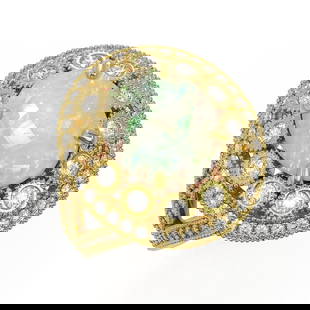 5.28 ctw Certified Opal & Diamond Victorian Ring 14K Yellow Gold: 5.28 ctw Certified Opal & Diamond Victorian Ring 14K Yellow Gold 5.28 ctw Certified Opal & Diamond Victorian Ring 14K Yellow Gold Designer Brand Luxury Jewelrymade in the USA Suggested Retail Price: $