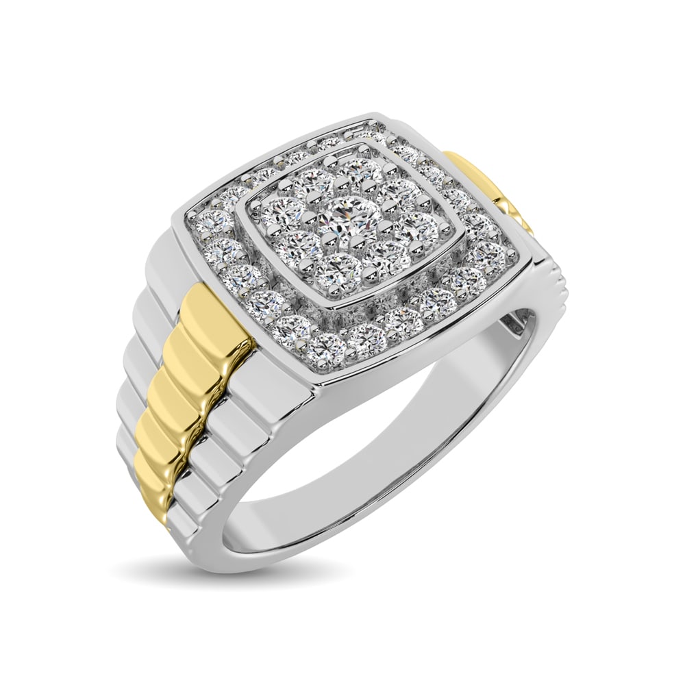 10K White Gold with Accent of 10K Yellow Gold 3/4 Ct.Tw. Diamond Mens Fashion Ring: 10K White Gold with Accent of 10K Yellow Gold 3/4 Ct.Tw. Diamond Mens Fashion Ring This 10K Gold Men'S Ring Represents A Prestigious Design Set With Diamonds Totaling 3/4 Cts. It Is Perfect For A