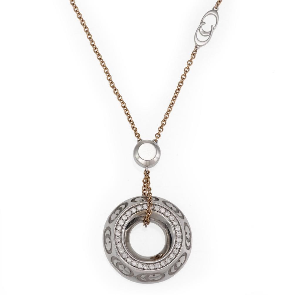 Chimento 18k Rose White Gold Diamond Logo Pendant Chain: Chimento 18k Rose White Gold Diamond Logo Pendant Chain Discover the elegance of this authentic Chimento pendant and chain, expertly crafted from 18k white and rose gold. The pendant features a high b