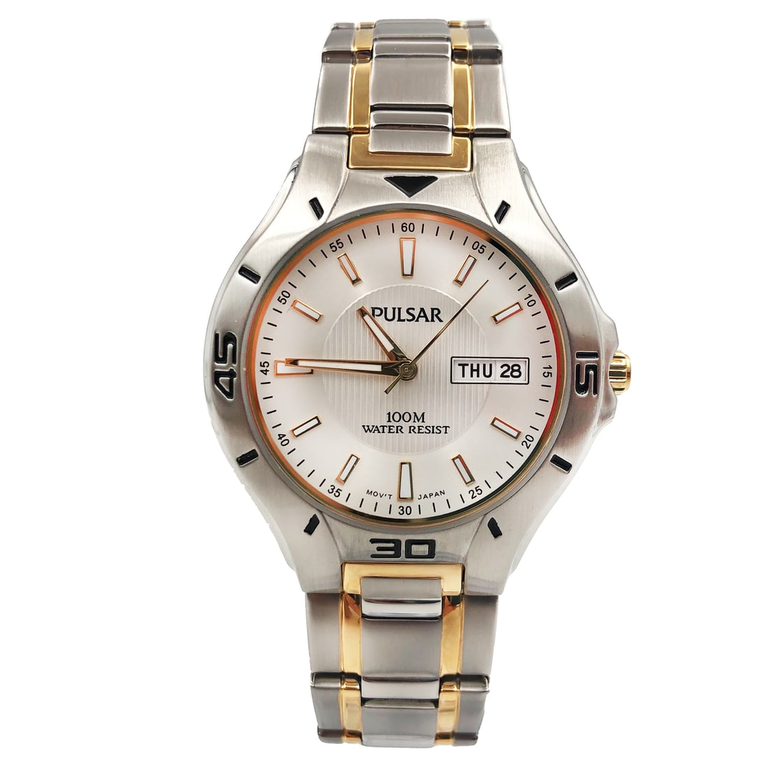 Pulsar PXH097 Dress Day Date Quartz Men's Watch Silver Dial Stainless Steel: Pulsar PXH097 Dress Day Date Quartz Men's Watch Silver Dial Stainless Steel Discover the elegance of the Pulsar Dress Day Date Two Tone Steel Silver Dial Quartz Men's Watch PXH097. This sophisticated