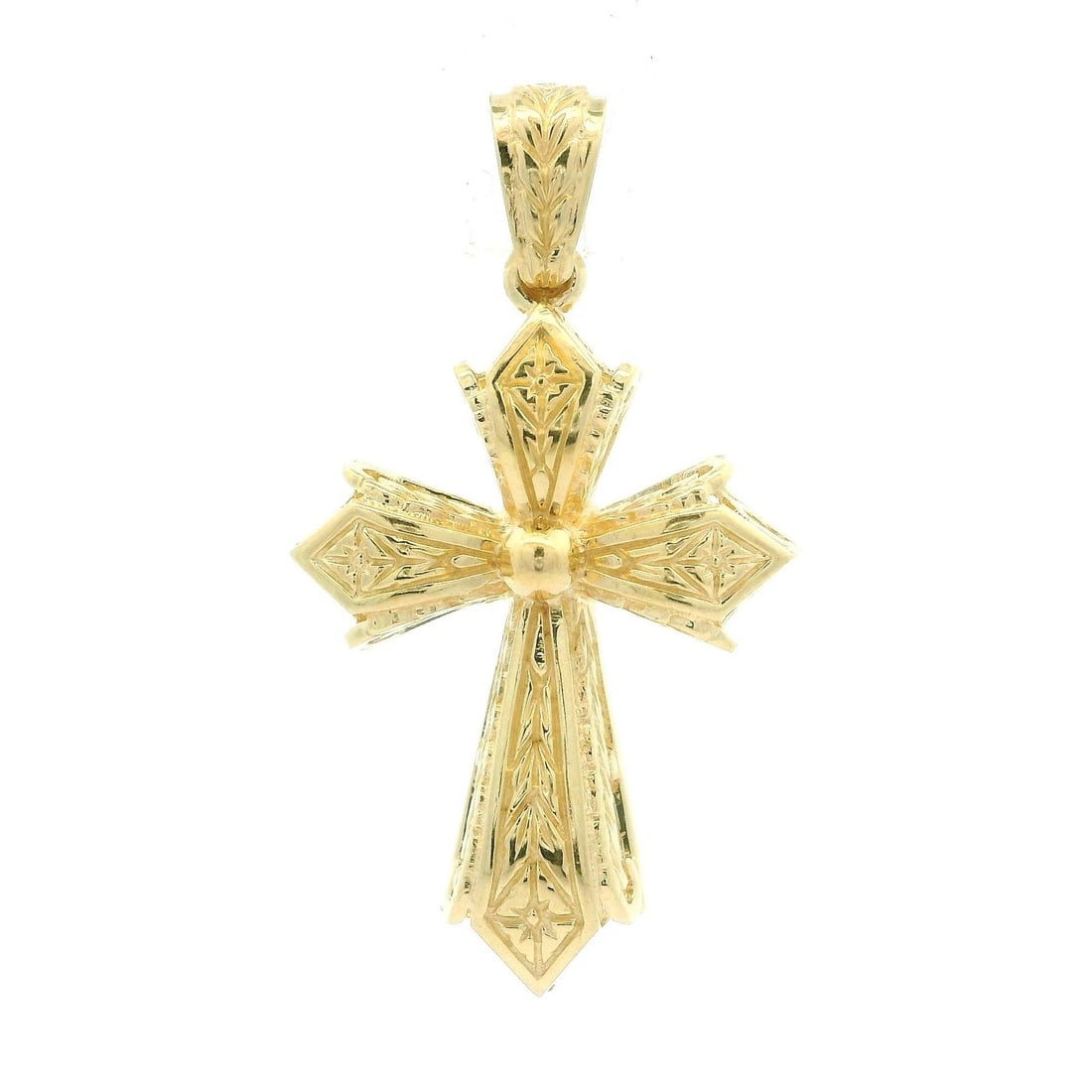 14k Yellow Gold Etched Cross Charm Pendant 1.54 Inches (1 of 10)