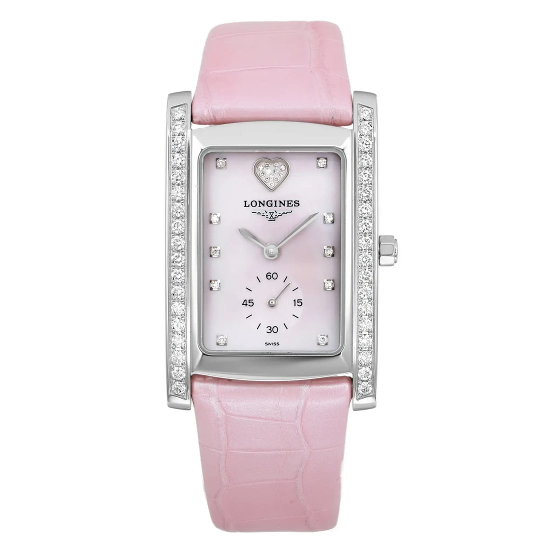 Longines DolceVita Diamond Pink MOP Dial Leather Strap Watch L5.655.0.93: Longines DolceVita Diamond Pink MOP Dial Leather Strap Watch L5.655.0.93 Discover the elegance of the Longines DolceVita wristwatch, a perfect blend of style and sophistication. This exquisite timepie