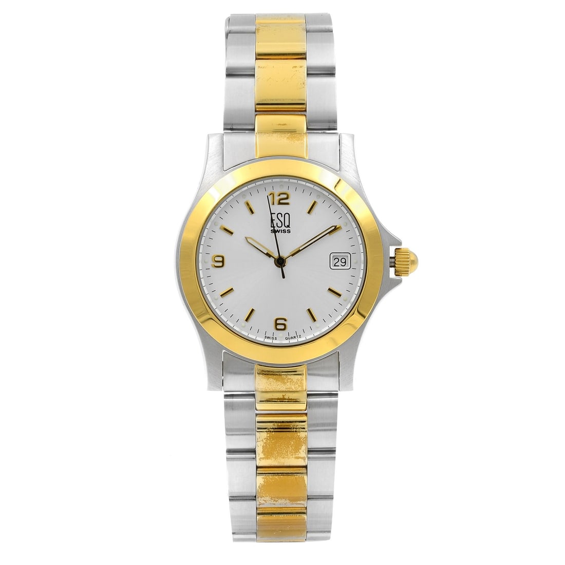 ESQ Movado Classic Two-Tone Stainless Steel Watch Silver Dial 7300487: ESQ Movado Classic Two-Tone Stainless Steel Watch Silver Dial 7300487 The ESQ Movado Men's 7300487 Classic Two-Tone Bracelet Watch combines elegance and functionality. Featuring a striking silver sunb