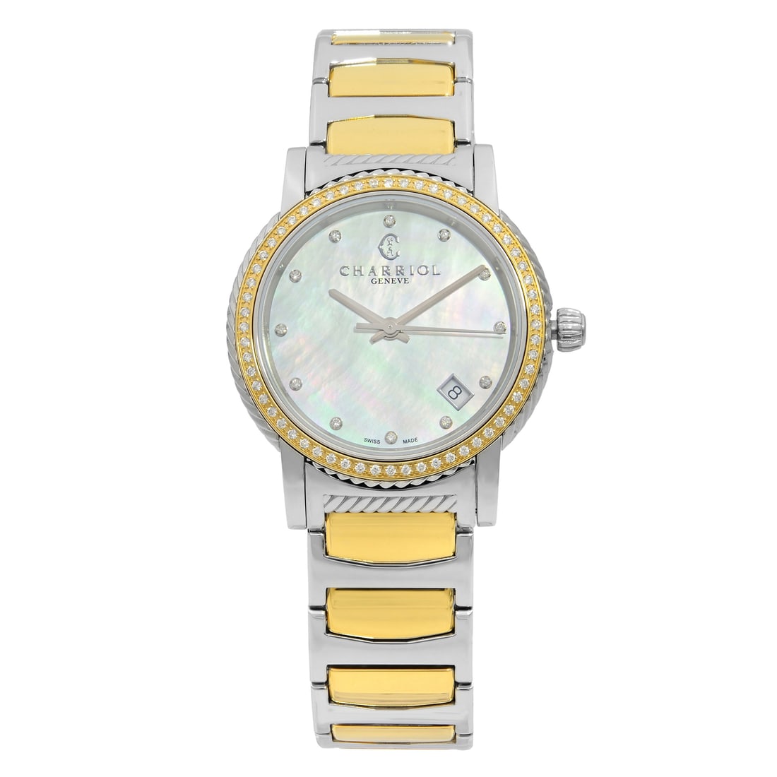 Charriol Parisii Ladies Watch P33SY2D921001 0.40cttw Diamond MOP Dial Swiss Quartz: Charriol Parisii Ladies Watch P33SY2D921001 0.40cttw Diamond MOP Dial Swiss Quartz Presenting the Charriol Parisii ladies' wristwatch, a stunning blend of elegance and functionality. This pre-owned ti