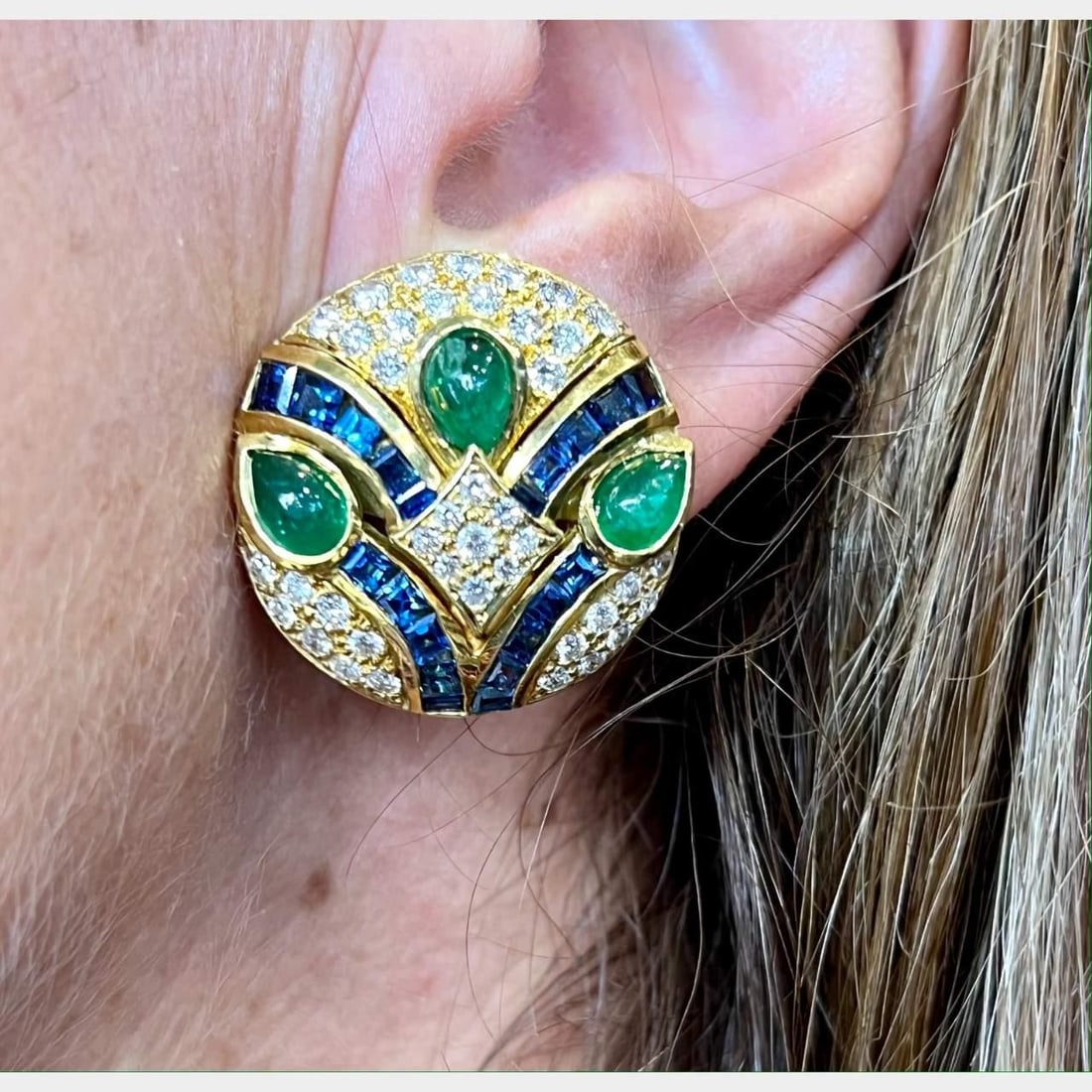 18K Yellow Gold Earrings with Diamonds Sapphires and Emeralds (1 of 2)