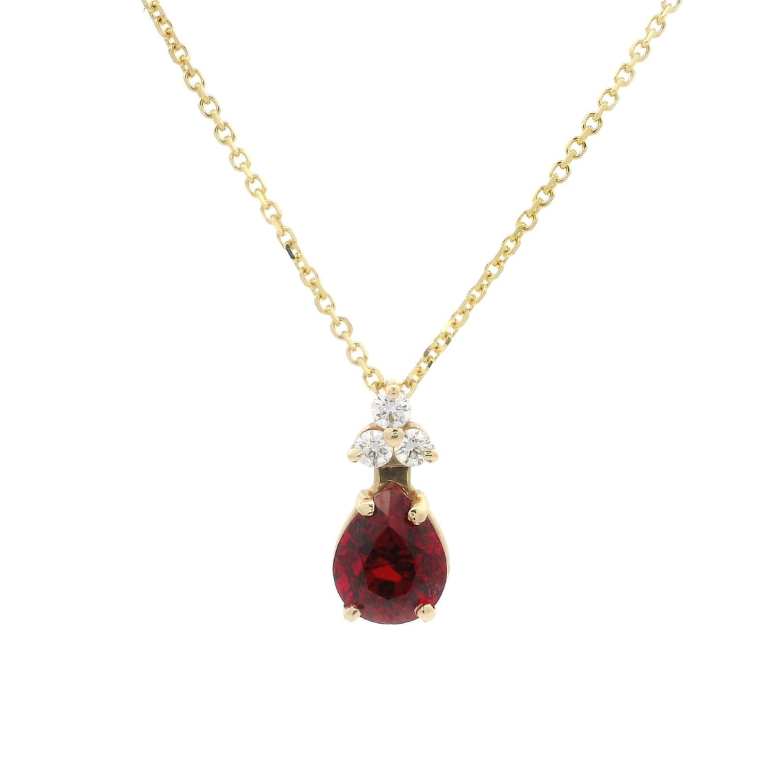 14K Yellow Gold GIA Pear Burma Spinel & Diamond Pendant Necklace: 14K Yellow Gold GIA Pear Burma Spinel & Diamond Pendant Necklace This exquisite pendant necklace features a stunning natural genuine pear-shaped Burma spinel, weighing 2.07ct, renowned for its vivid r