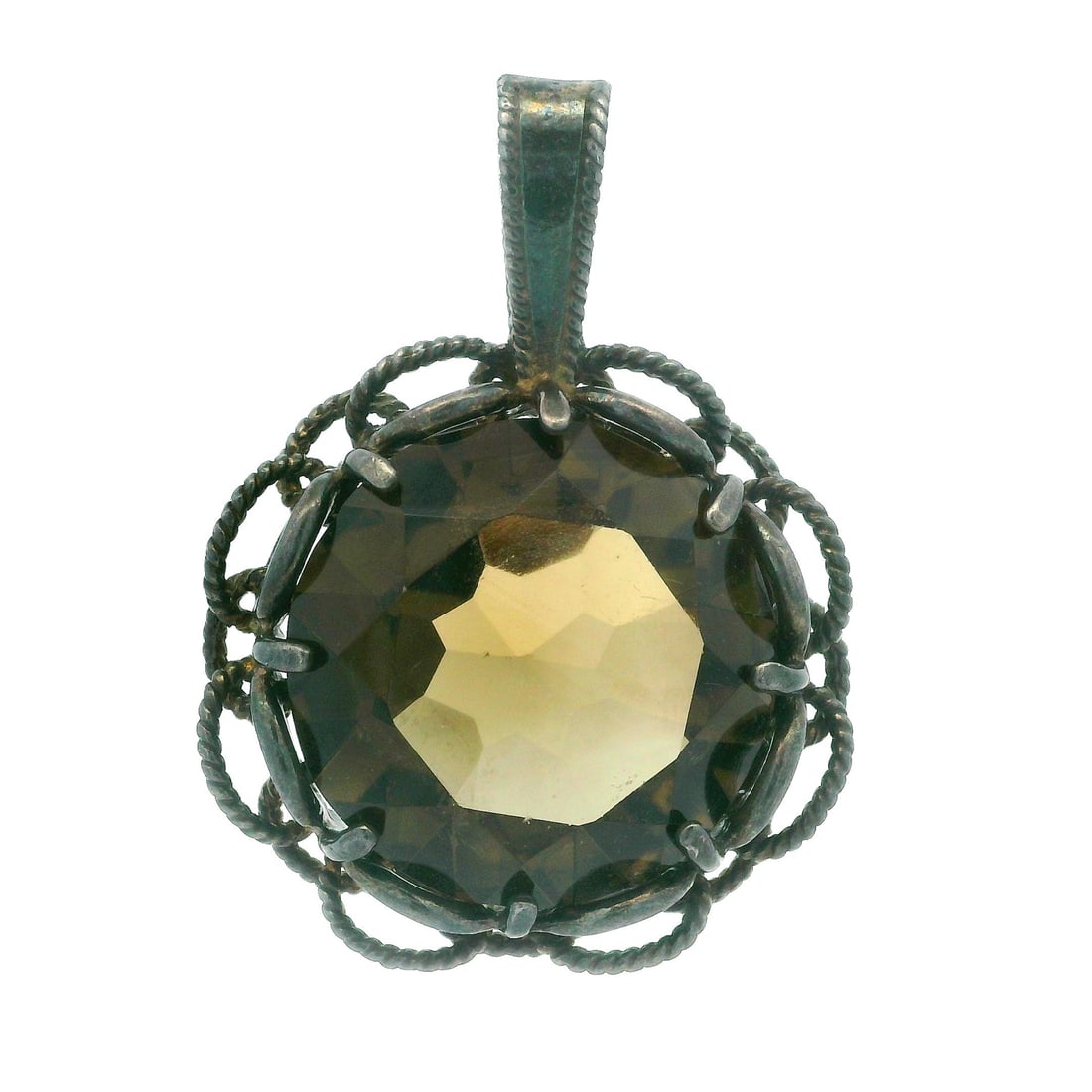 Handmade Israel Blackened Sterling Silver Smoky Quartz Pendant (1 of 6)
