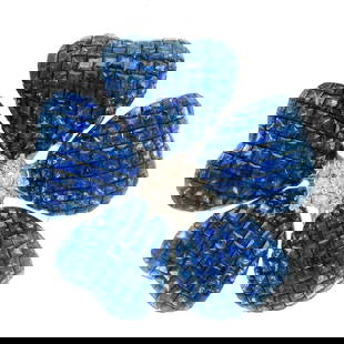 18k White Gold Flower Brooch Pendant with Sapphire and Diamond: 18k White Gold Flower Brooch Pendant with Sapphire and Diamond This exquisite 18k White Gold Sapphire & Diamond Invisible Mystery Set Flower Brooch Pendant is a stunning piece that combines elegance a