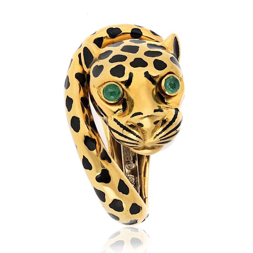 David Webb Leopard Ring Platinum 18K Gold Emerald Eyes (1 of 5)