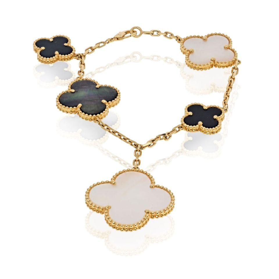 Van Cleef & Arpels Alhambra 18K Yellow Gold Bracelet with Mother of Pearl and Onyx (1 of 4)