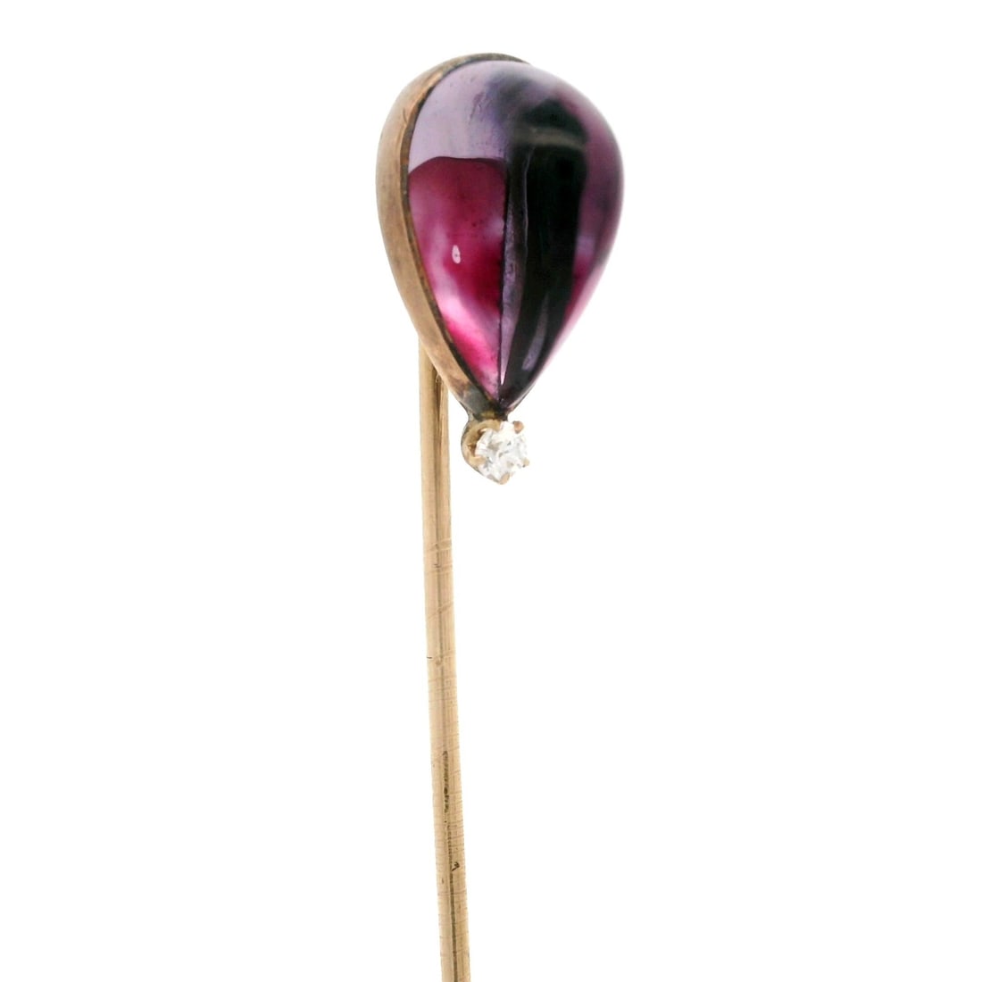 Antique Victorian 14k Yellow Gold Amethyst Diamond Teardrop Stick Pin (1 of 7)