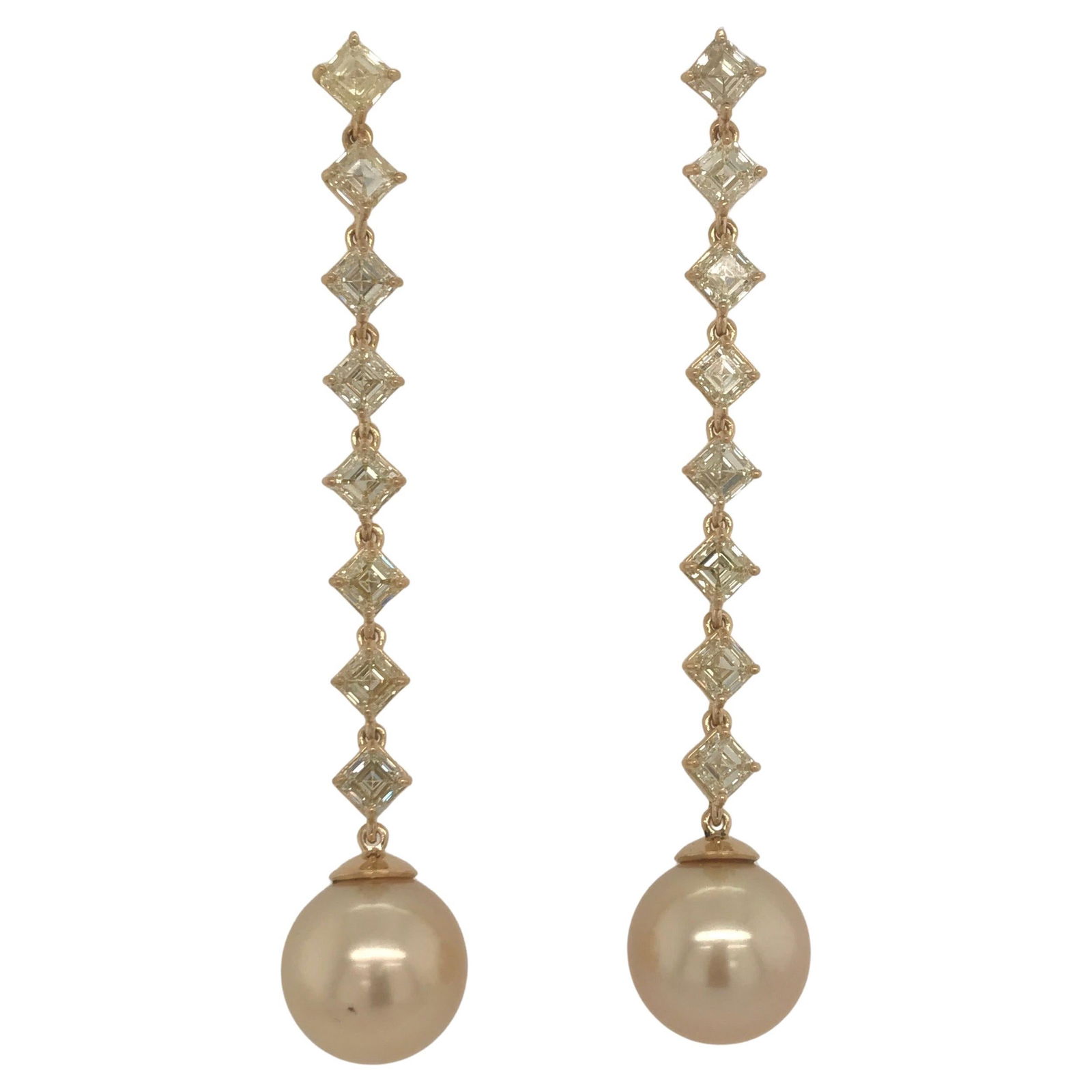 Harbor Diamonds Fancy Light Yellow Diamond Drop Earrings 6.14ct 22k Gold South Sea Pearls (1 of 9)