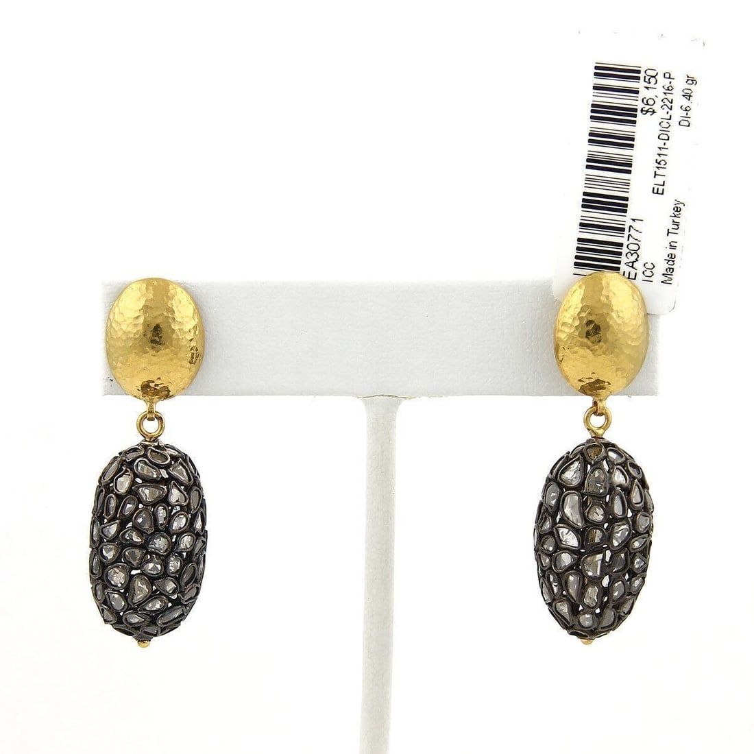 Gurhan Pastiche Sliced Diamond 24k Gold Sterling Silver Dangle Earrings: Gurhan Pastiche Sliced Diamond 24k Gold Sterling Silver Dangle Earrings Elevate your jewelry collection with the Gurhan Pastiche Sliced Diamond 24k Gold & Sterling Dangle Oval Earrings. These exquisit