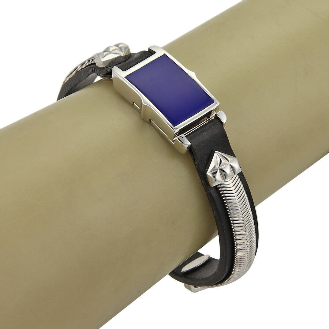 Stephen Webster Alchemy Sterling Silver Lapis Leather Bracelet 8 Inches: Stephen Webster Alchemy Sterling Silver Lapis Leather Bracelet 8 Inches Discover the Stephen Webster Alchemy in the UK Sterling Silver & Lapis Clasp Leather Bracelet, a striking blend of sophisticatio