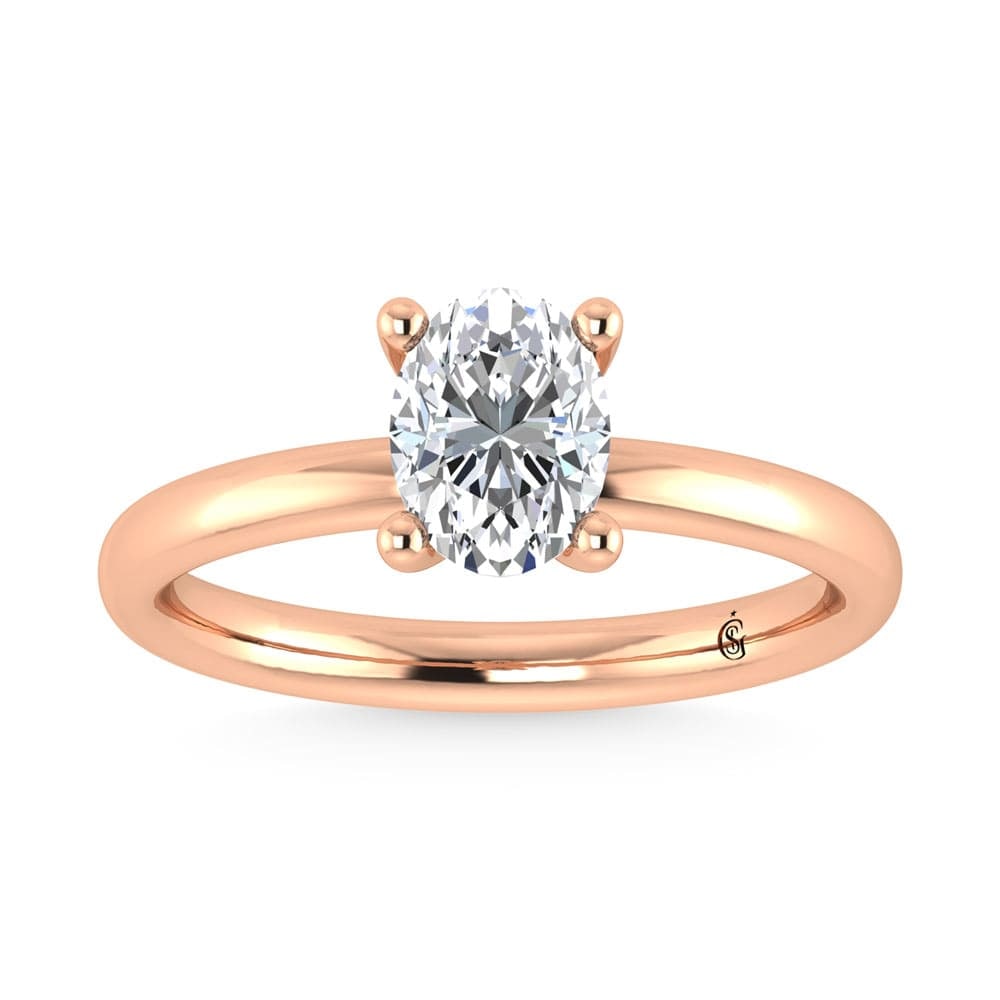 14K Rose Gold Lab Grown Diamond 1 Ct.Tw. Plain Shank Oval Shape Hidden Halo Engagement Ring (1 of 4)