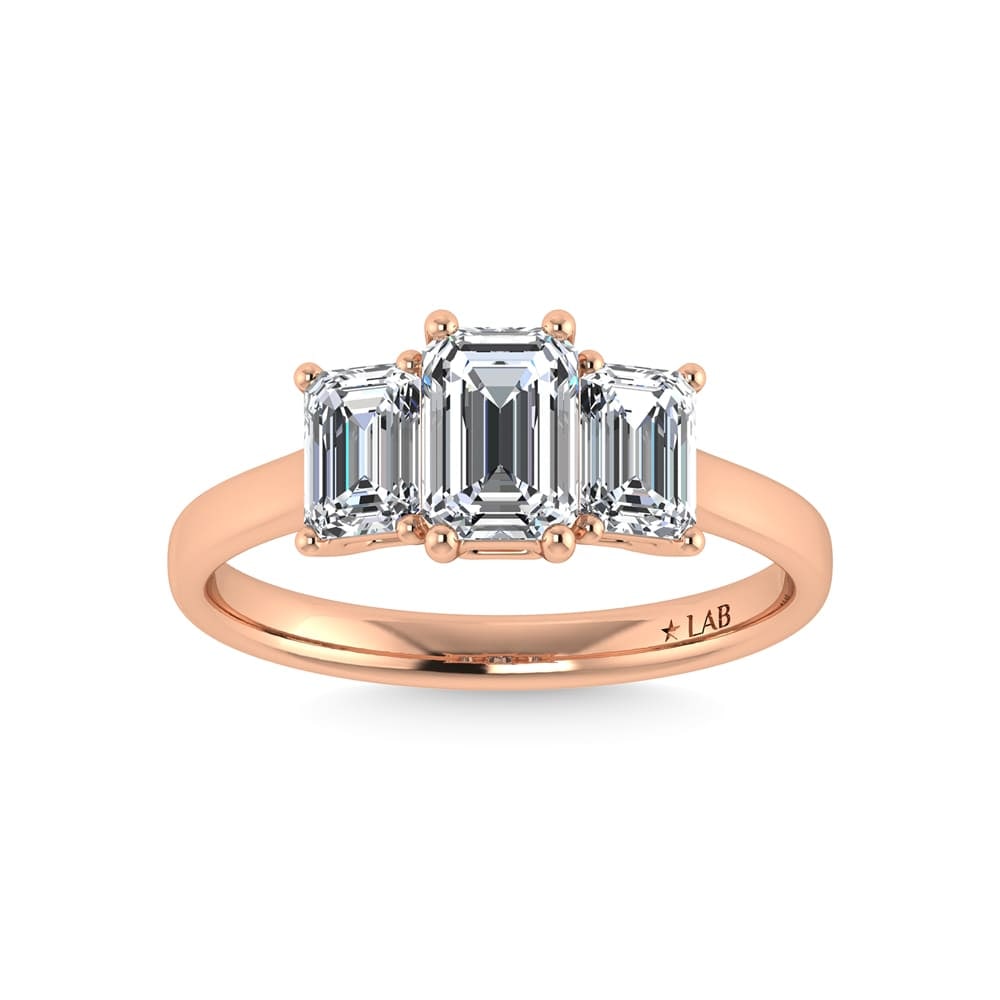 14K Rose Gold Lab Grown Diamond 2 Ct.Tw. Plain Shank Emerald Shape Three Stone Engagement Ring (1 of 4)