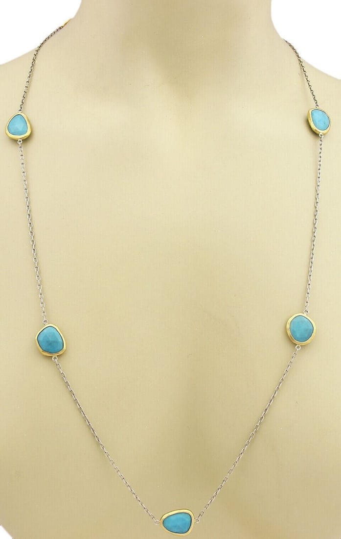 Gurhan 24k Gold Overlay Sterling Silver Turquoise Necklace 39 Inch: Gurhan 24k Gold Overlay Sterling Silver Turquoise Necklace 39 Inch Elevate your jewelry collection with this exquisite Gurhan 24k Overlay Gold & Sterling Elements Turquoise Necklace. Crafted from 925