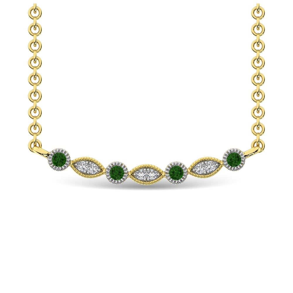 Diamond 1/10 Ct.Tw. And Tsaverite Fashion Necklace in 10K Yellow Gold (1 of 4)