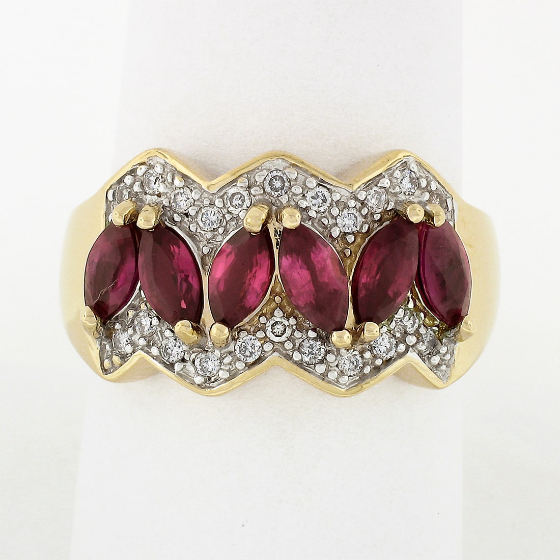 14k Yellow Gold 2.32ct Marquise Ruby Diamond Zig Zag Band Ring (1 of 8)