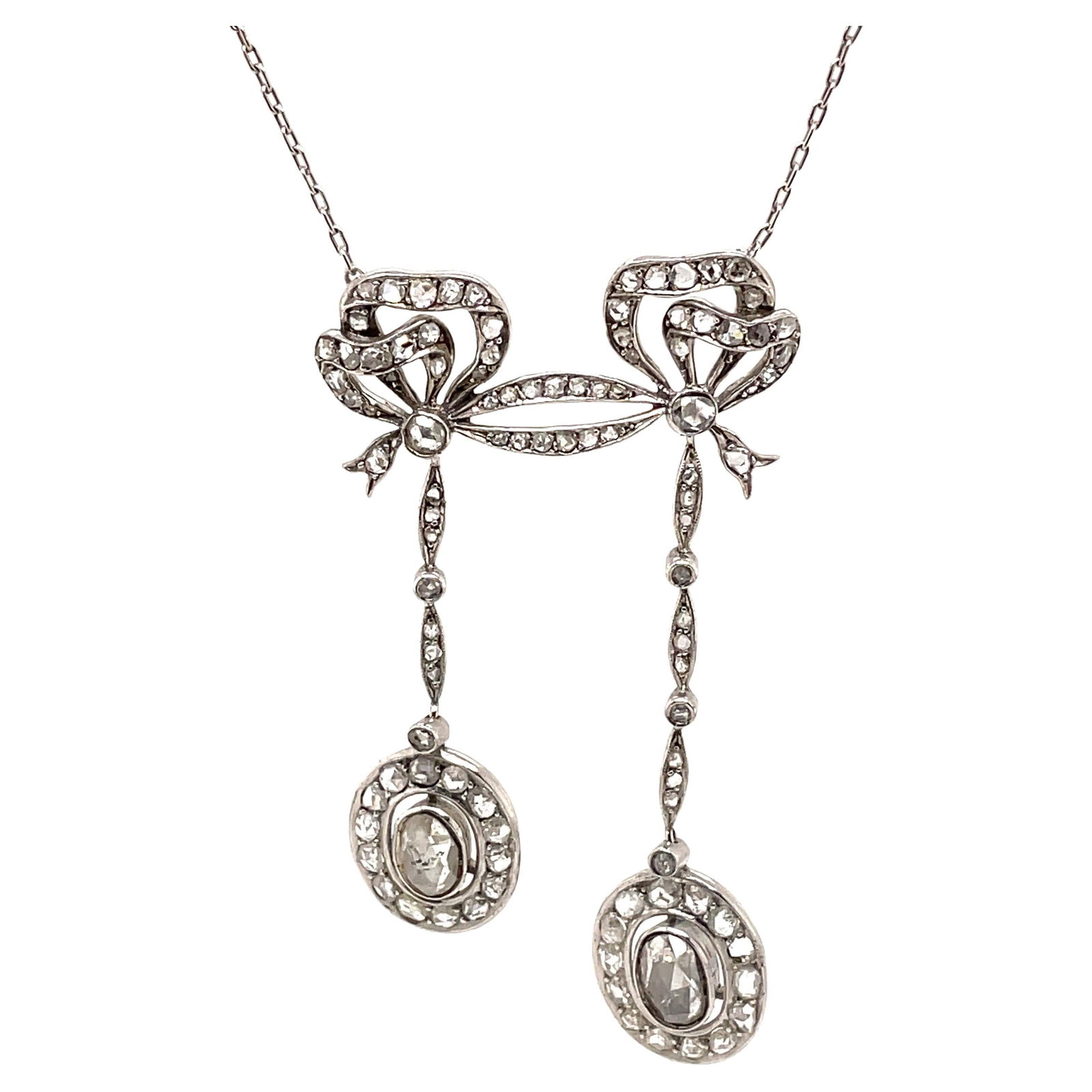 Victorian Style Platinum Drop Necklace 3.20ct Rose Cut Diamonds: Victorian Style Platinum Drop Necklace 3.20ct Rose Cut Diamonds This exquisite vintage Victorian style drop necklace features approximately 3.20 carats of captivating rose cut diamonds, including both