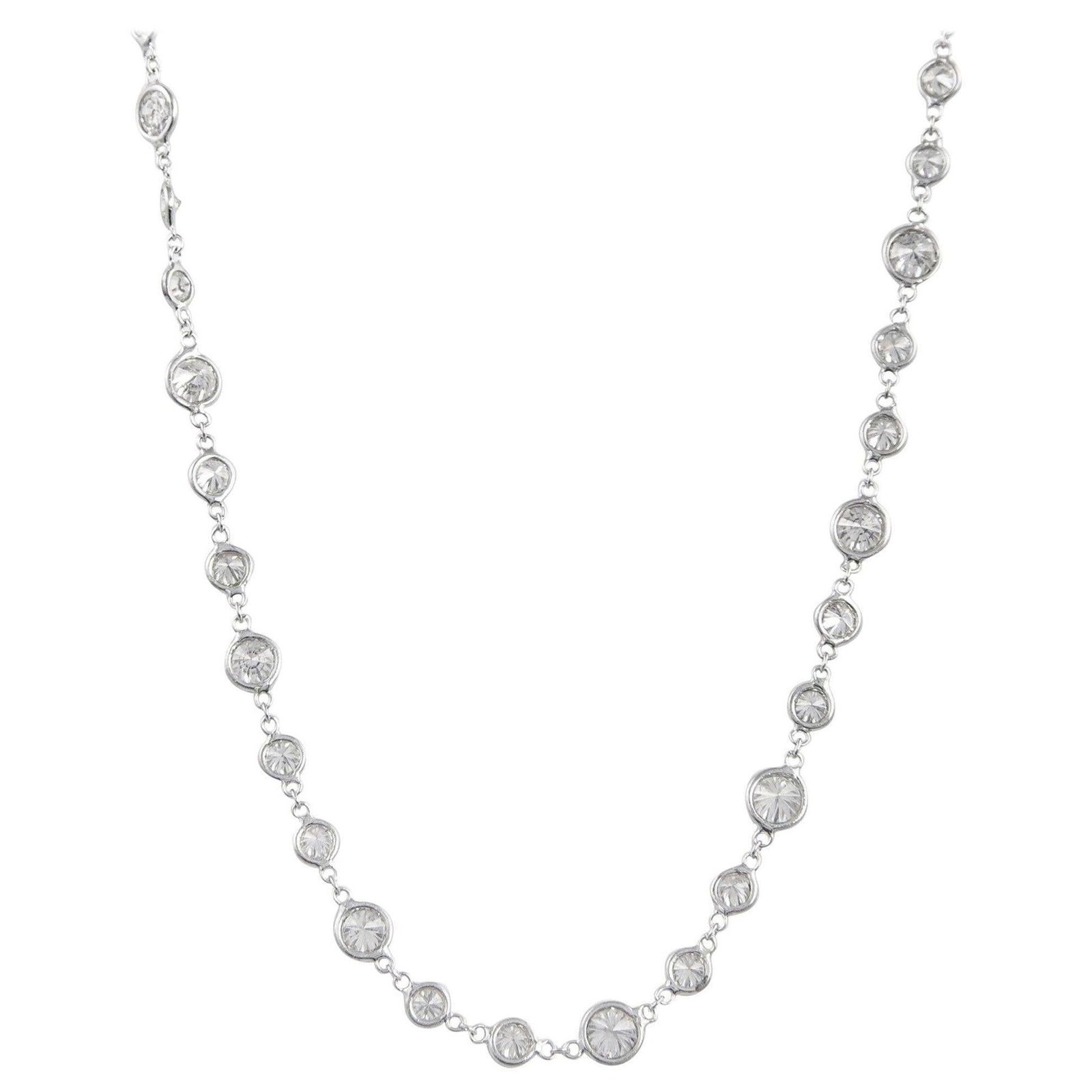 9.69ct Diamonds by the Yard Necklace 18k White Gold: 9.69ct Diamonds by the Yard Necklace 18k White Gold This stunning Diamonds by the Yard necklace features a remarkable total of 9.69 carats of exquisite natural round brilliant diamonds, beautifully se