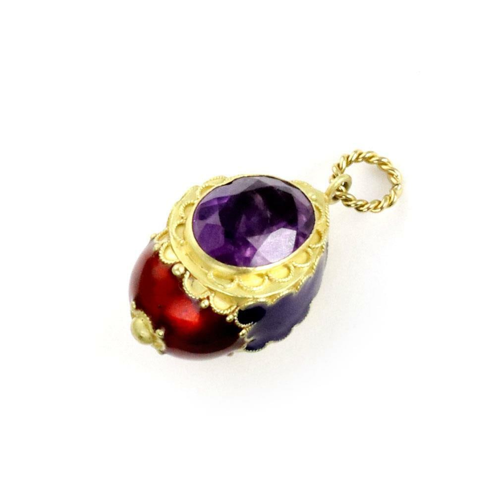 Rare Vintage 18k Yellow Gold Amethyst Fob Charm Pendant 16 Carats: Rare Vintage 18k Yellow Gold Amethyst Fob Charm Pendant 16 Carats This stunning vintage collectible fob charm pendant features a unique design crafted from 18k yellow gold. It showcases two large oval