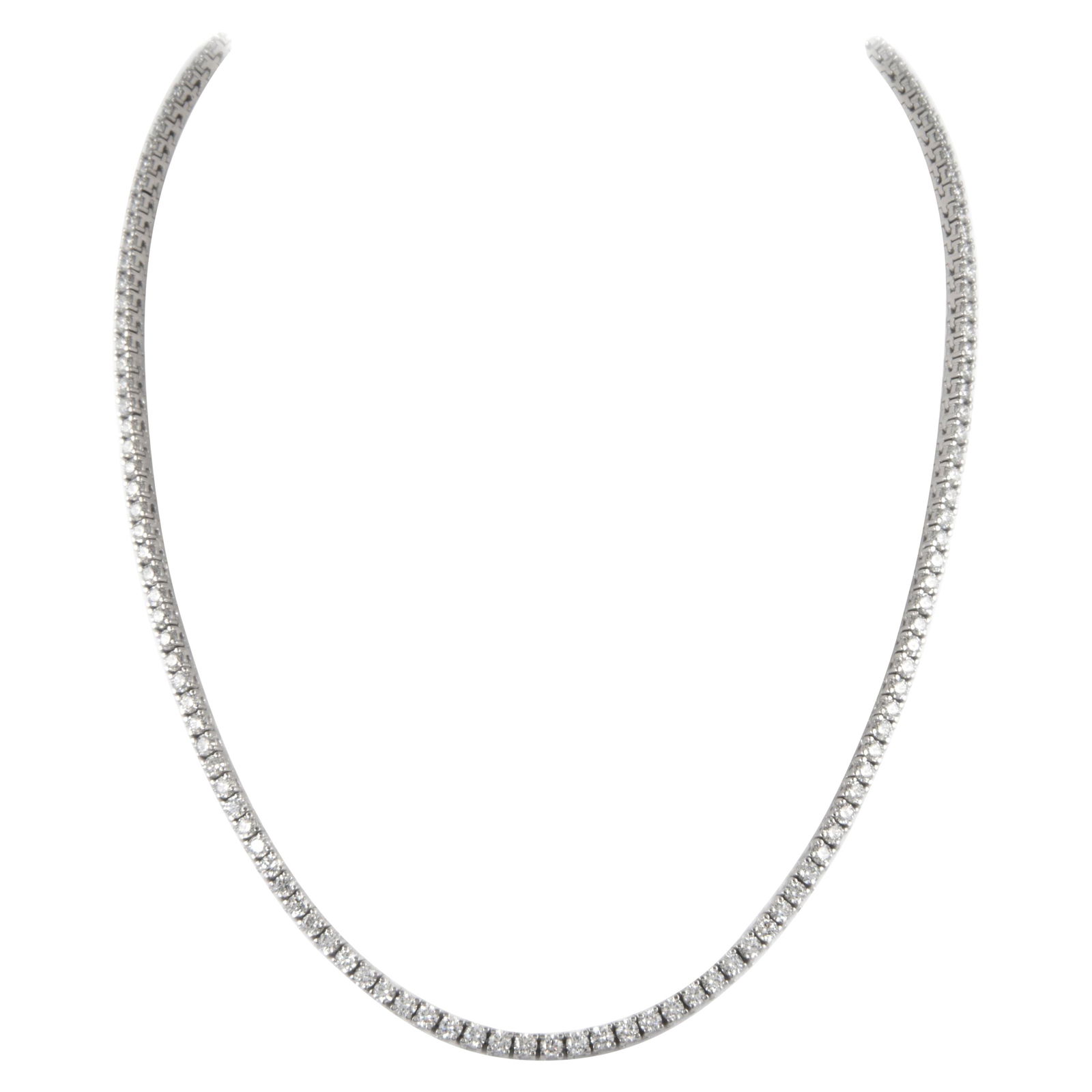 Diamond Tennis Necklace 25.17 Carats 18k White Gold GIA Appraisal: Diamond Tennis Necklace 25.17 Carats 18k White Gold GIA Appraisal This exquisite diamond tennis necklace features 100 round brilliant diamonds totaling 25.17 carats, showcasing a beautiful G/H color a