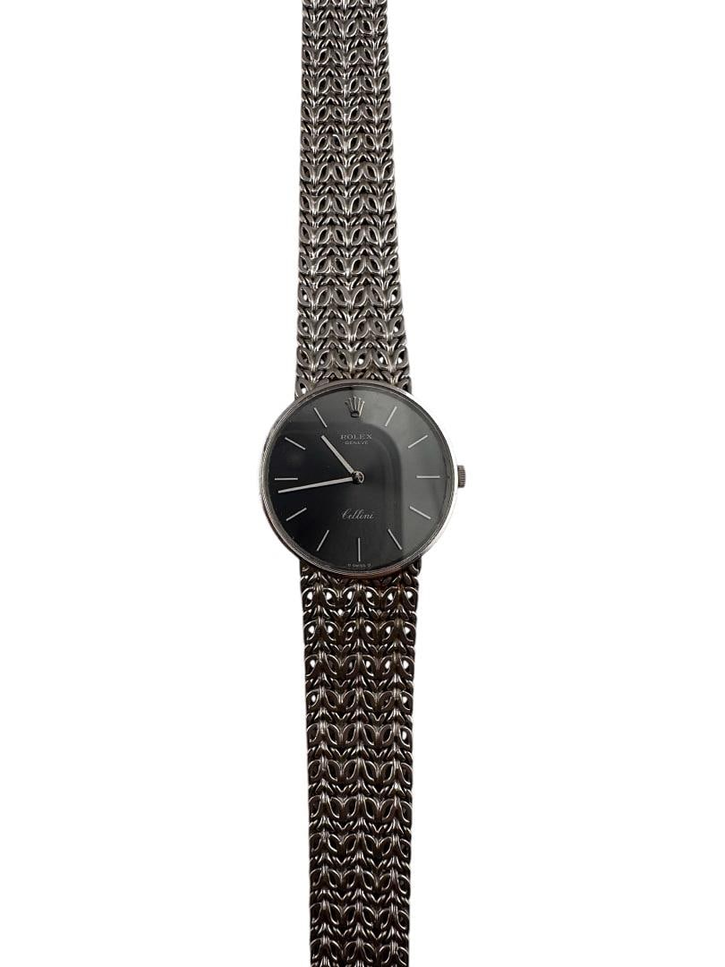 Rolex Cellini 18k White Gold Band Grey Dial Ref 3833 with 1977 Papers: Rolex Cellini 18k White Gold Band Grey Dial Ref 3833 with 1977 Papers This exquisite Rolex Cellini features a sophisticated grey dial and is elegantly housed in an 18k white gold (WG) case. Designed f