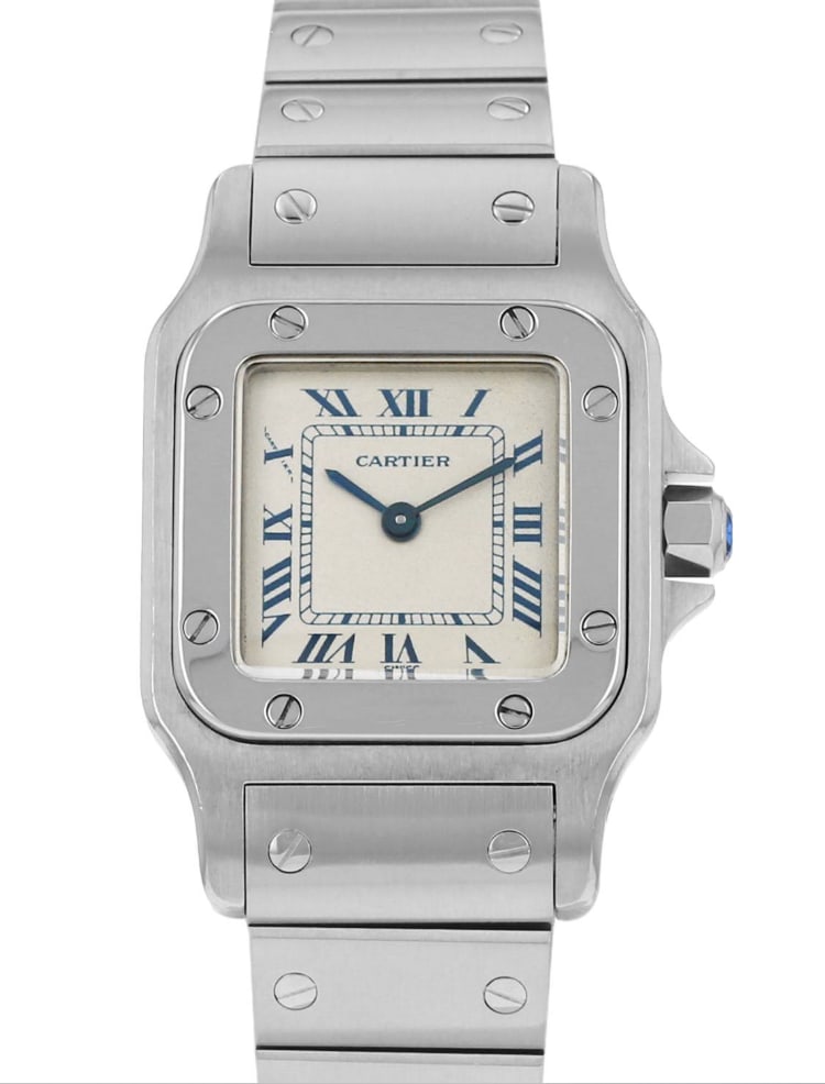Cartier Santos Galbee Ladies Watch White Roman Dial Ref 9057930: Cartier Santos Galbee Ladies Watch White Roman Dial Ref 9057930 Introducing the Cartier Santos Galbee, a timeless piece designed for ladies, featuring a classic white Roman dial that exudes elegance.