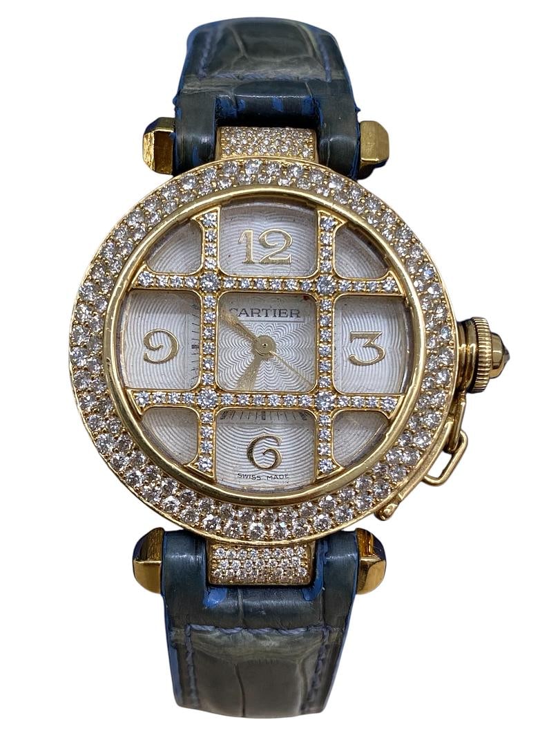 Cartier Pasha 2399 Ladies Watch Cream Dial Diamond Bezel Leather 2012 Papers: Cartier Pasha 2399 Ladies Watch Cream Dial Diamond Bezel Leather 2012 Papers This exquisite Cartier Pasha watch features a sophisticated cream dial complemented by a stunning diamond bezel. Designed f