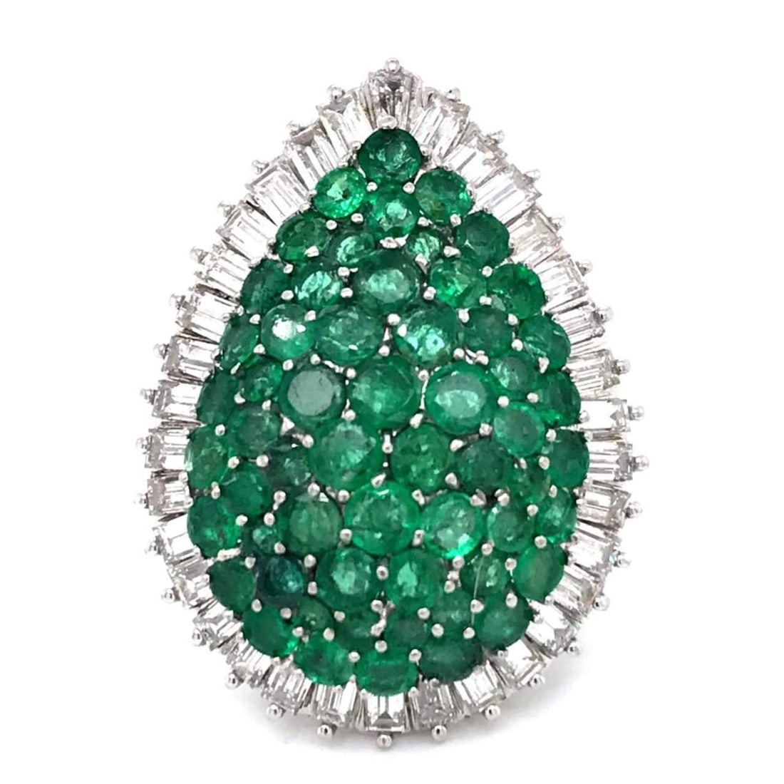 Platinum Emerald Diamond Ring 68 Emeralds 34 Diamonds 7.00 Ct 5.00 Ct: Platinum Emerald Diamond Ring 68 Emeralds 34 Diamonds 7.00 Ct 5.00 Ct This stunning Emerald and Diamond Ring features 68 vibrant emeralds totaling 7.00 ct, elegantly complemented by 34 sparkling diamo